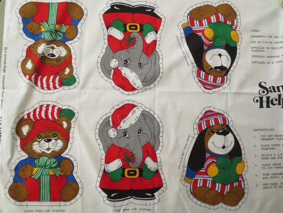 Vintage Christmas Sew and Stuff Ornaments, Christmas Decor, Santas Helpers, Fabric Animals to Stuff, Fabric Tree Ornaments, Holiday Decor
