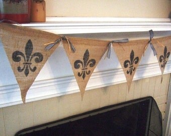 MARDI GRAS BURLAP Banner Saints - French Fleur De Lis