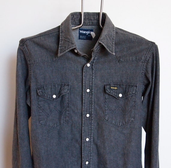 Black Wrangler Denim Shirt Mens Size 16 35 by beachwolfvintage