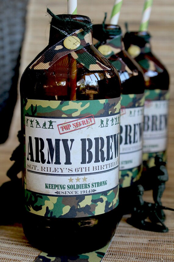 Army Men Drink Bottle Labels - INSTANT DOWNLOAD - partially Editable & Printable Birthday Party Decorations, Decor, Water Bottles Tags Il_570xn