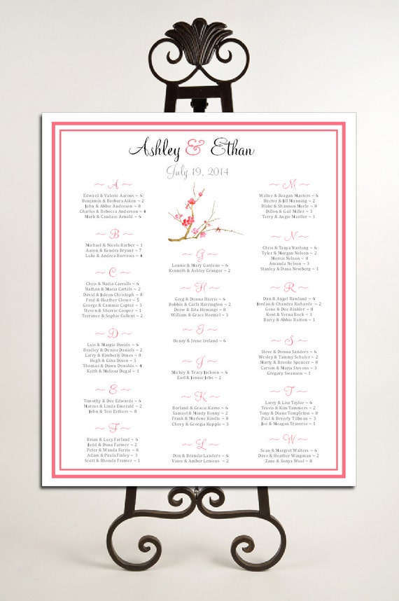 Cherry Blossom Seating Chart for Table Assignments for your