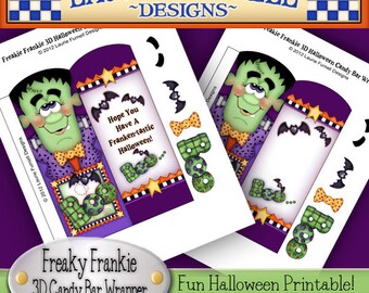 Frankenstein, Halloween Candy Bar wrapper, Printable, Laurie Furnell, Candy bar wrappers, Halloween printables, Papercrafts,