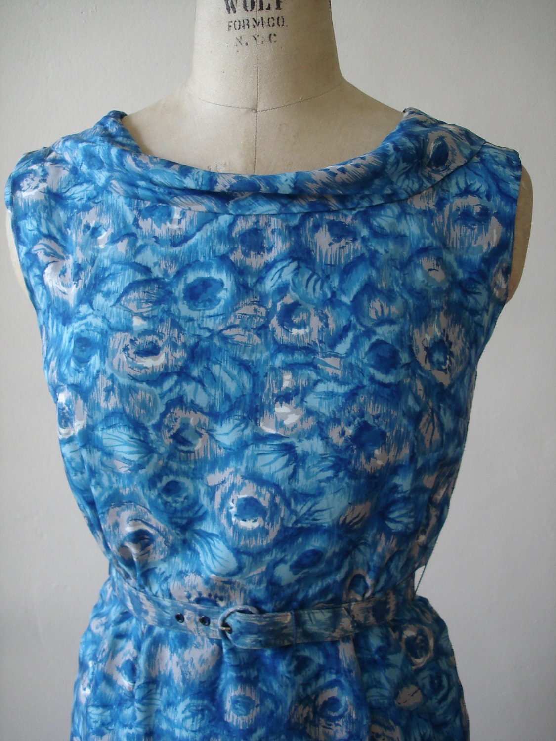 Vintage 1960s Silk Wiggle Dress Blue by TheVintageDepartment