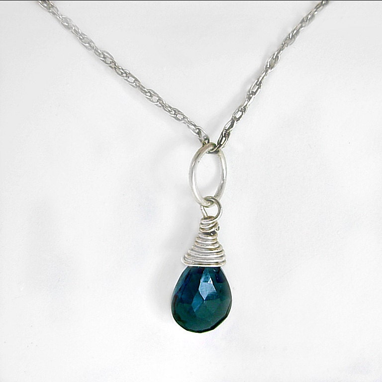 Reduced-Blue Topaz Necklace AAA w Sterling Silver wrapped