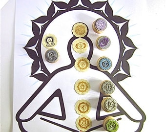 Chakra Rubber Stamp Set - 7 chakra symbols and 1 Easy pose Yoga stamp - sale!