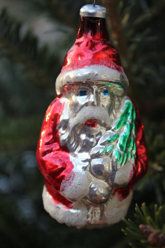 1940s / 1950s Santa Figural Christmas Ornament Mercury Glass