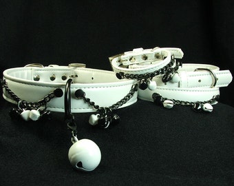 Bdsm Collar Set white leather bdsm cuffs bondage set slave bell collar mature bdsm restraints for submissive