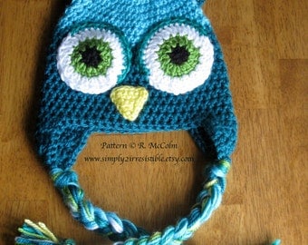 Owl Hat Pattern - us and uk Terms Available - Crochet Pattern 1 - Newborn to Adult Sizes - INSTANT DOWNLOAD
