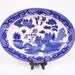 Vintage Blue Willow Oval Platter Dark Cobalt Blue Black Mark Made in Japan
