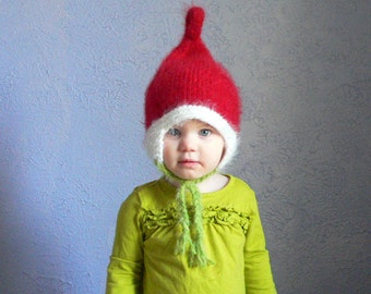 Elf hat costume, 1 - 2 year size Cindy Lou Who hat Knit girl Hat, knit pixie baby Hat, elf Hat, Infant Hat, Baby Boy Hat