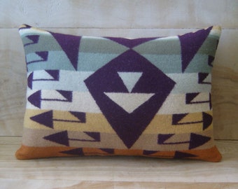 Wool Pillow - Arrow Purple Olive Mint Stripe - Native Geometric Tribal