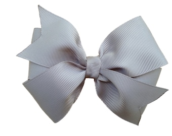 4 inch gray hair bow - gray bow, grey bow, silver bow, 4 inch bow, pinwheel bow, girls hair bows, girls bows, toddler bows, gray hair bows