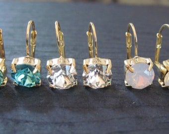 Pink Opal Swarovski Crystal Drop Earrings/Bridesmaid Earrings/Bridesmaid Jewelry/Swarovski Studs/Swarovski Earrings/8mm Crystal Earrings