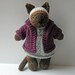 Knitted Siamese Cat toy in Winter Wool Dress and Hoodie