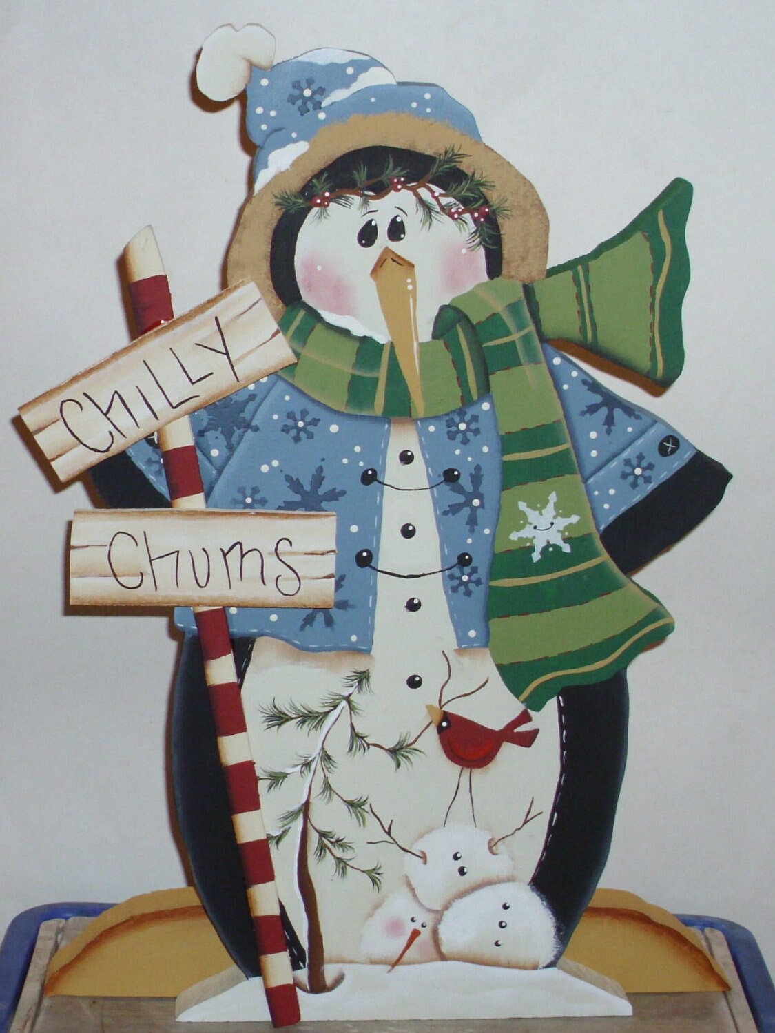 Decorative Tole Painted CHILLY CHUMS PENGUIN To Greet Your Guests