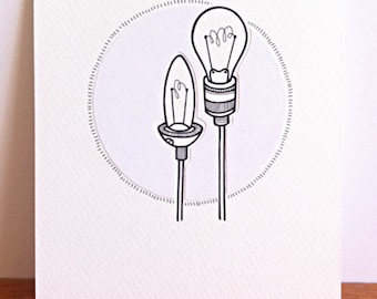 original drawing - lightbulb art - 'ice' - hand drawn light bulbs - light bulb illustration in black and white
