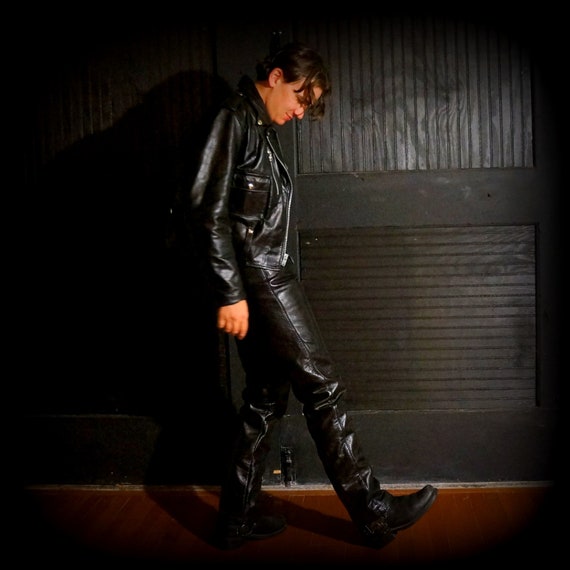 Bates Black Leather Pants 1970s Vintage Custom by RenegadeRevival