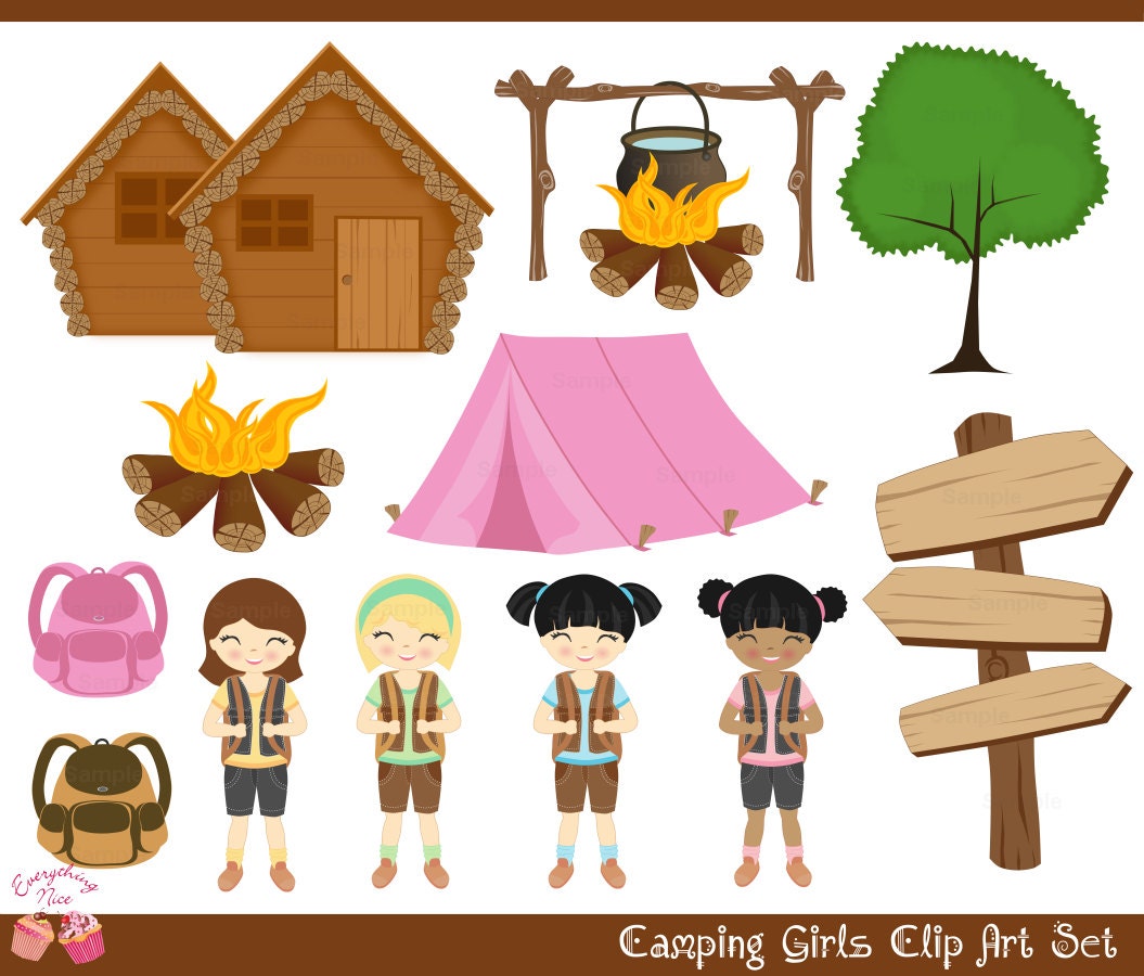 Camping Girls Clip Art Set by 1EverythingNice on Etsy