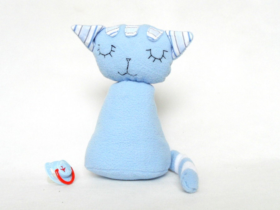 Stuffed Animal Handmade Light Blue Cat Soft Safe Baby by baraqada