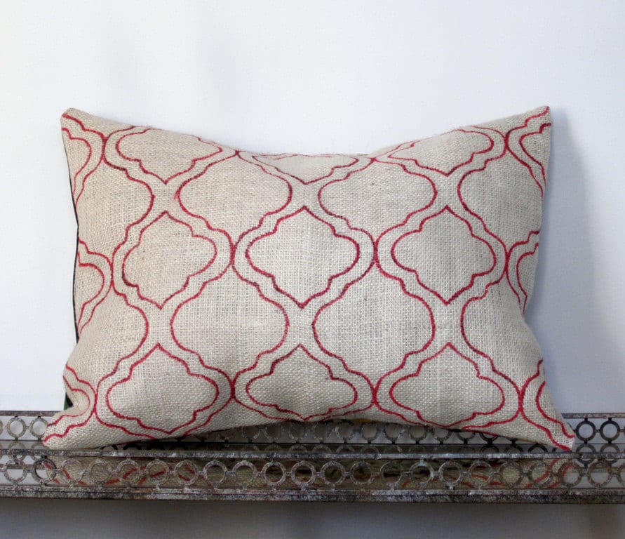 Red Moroccan Burlap Pillow Cover 14x18 Marrakesh Pillow