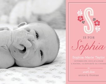 Baby Girl Birth Announcement - 5x7 Printable