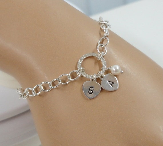 Initial Charm Bracelet Hand Stamped Sterling Silver