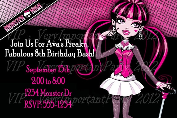 Draculaura from Monster High Birthday Party Invitation - Special Price Il_570xn