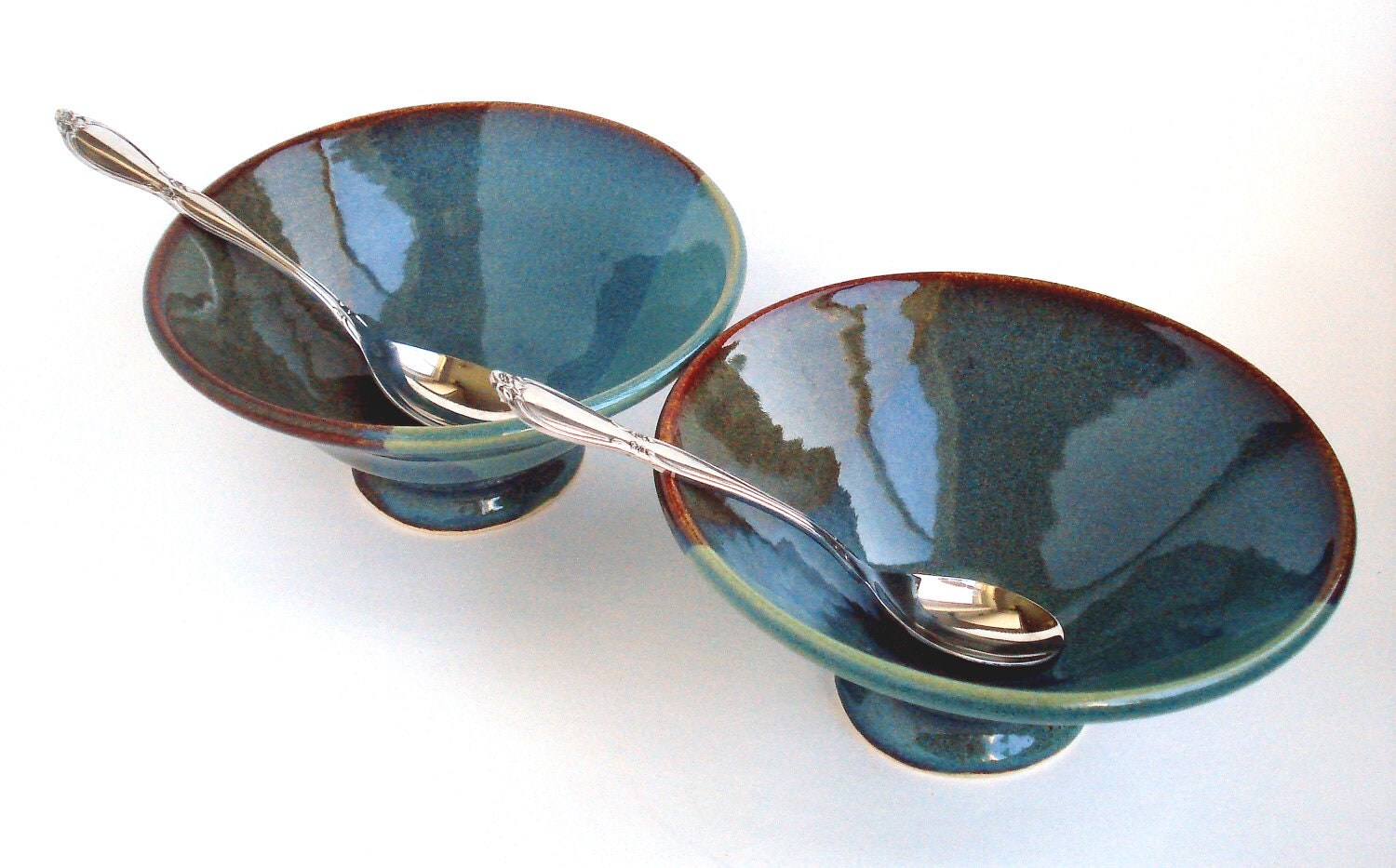 Pottery ice cream bowl Ceramic dessert dish Green by ClaybyStacia