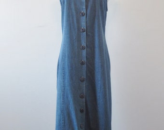 Vintage 80s Denim Maxi Dress Long Sleeveless Denim Dress Buckle Back ...