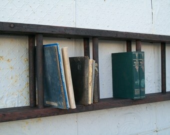Antique Wood Double Ladder Mounted for Book Shelves or Display Shelving 24" wide