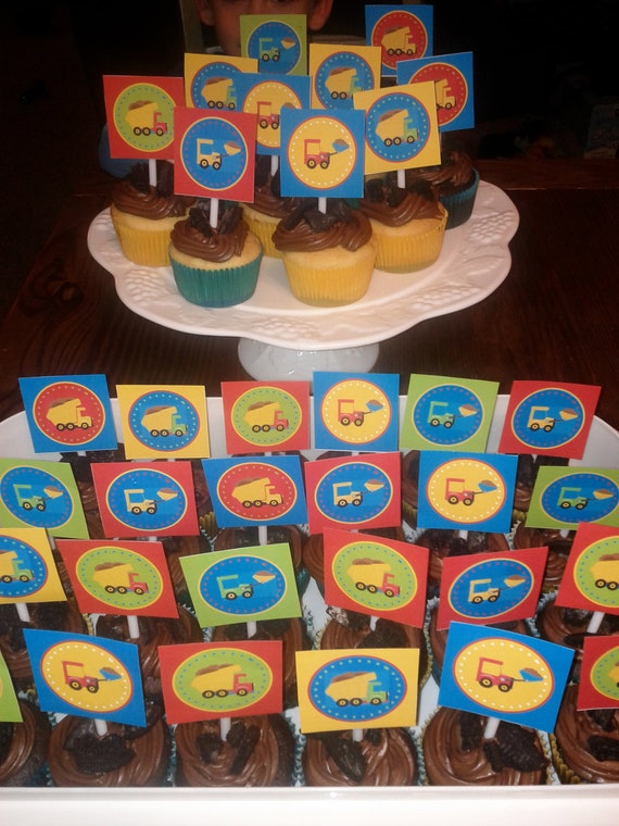Construction Birthday Party Printable Party Circles / Cupcake Toppers INSTANT DOWNLOAD in PDF Format / Dump Truck Birthday Printable Il_570xn