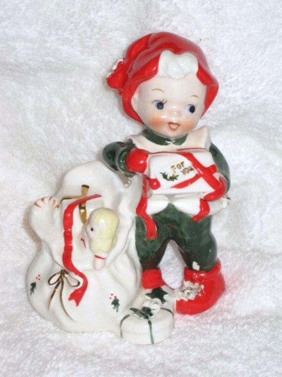 Vintage Christmas Lefton Pixie Elf Santa helper figurine