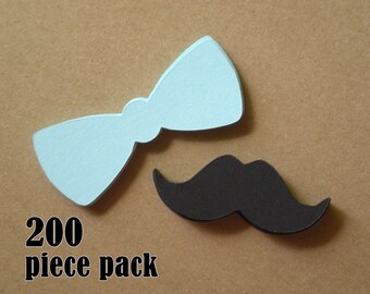 200 Mustache and Bow Tie cut outs, 3 inch - READY TO SHIP