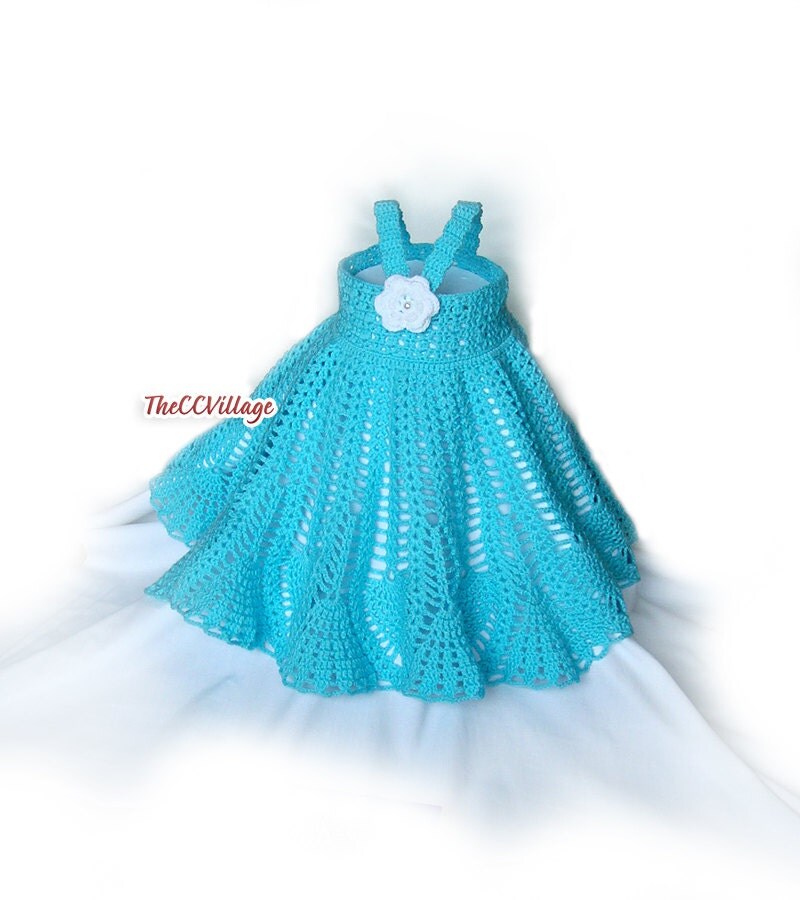 Crochet baby girl dress Flower girl dress teal Dress Girl