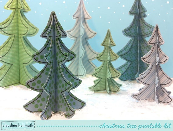 christmas trees with holiday ice skaters - party table centerpiece, paper decoration kit printable PDF - INSTANT download Il_570xn