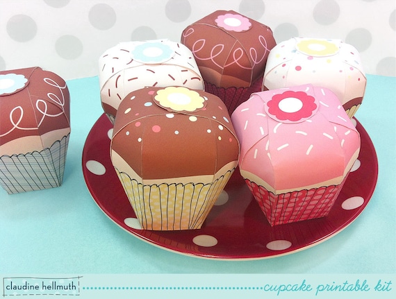 cupcake candy box kit - gift boxes, party favor boxes, paper toy - printable PDF - INSTANT download Il_570xn