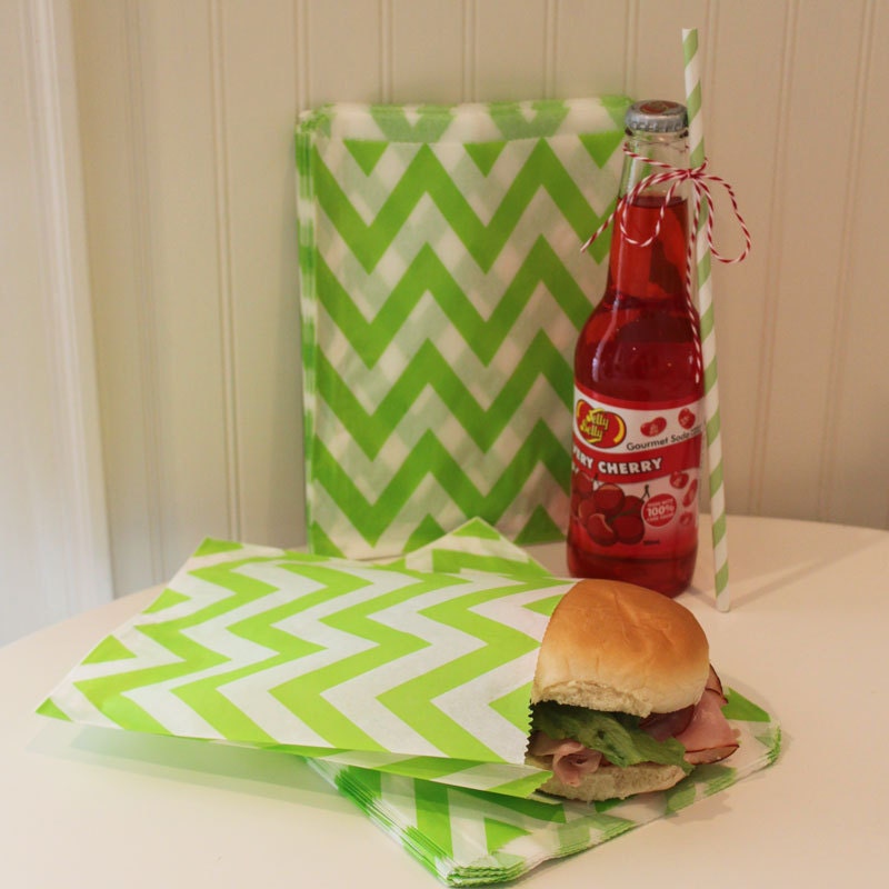 Paper Bags Paper Sandwich Bag 20 Green Chevron by ThePartyFairy
