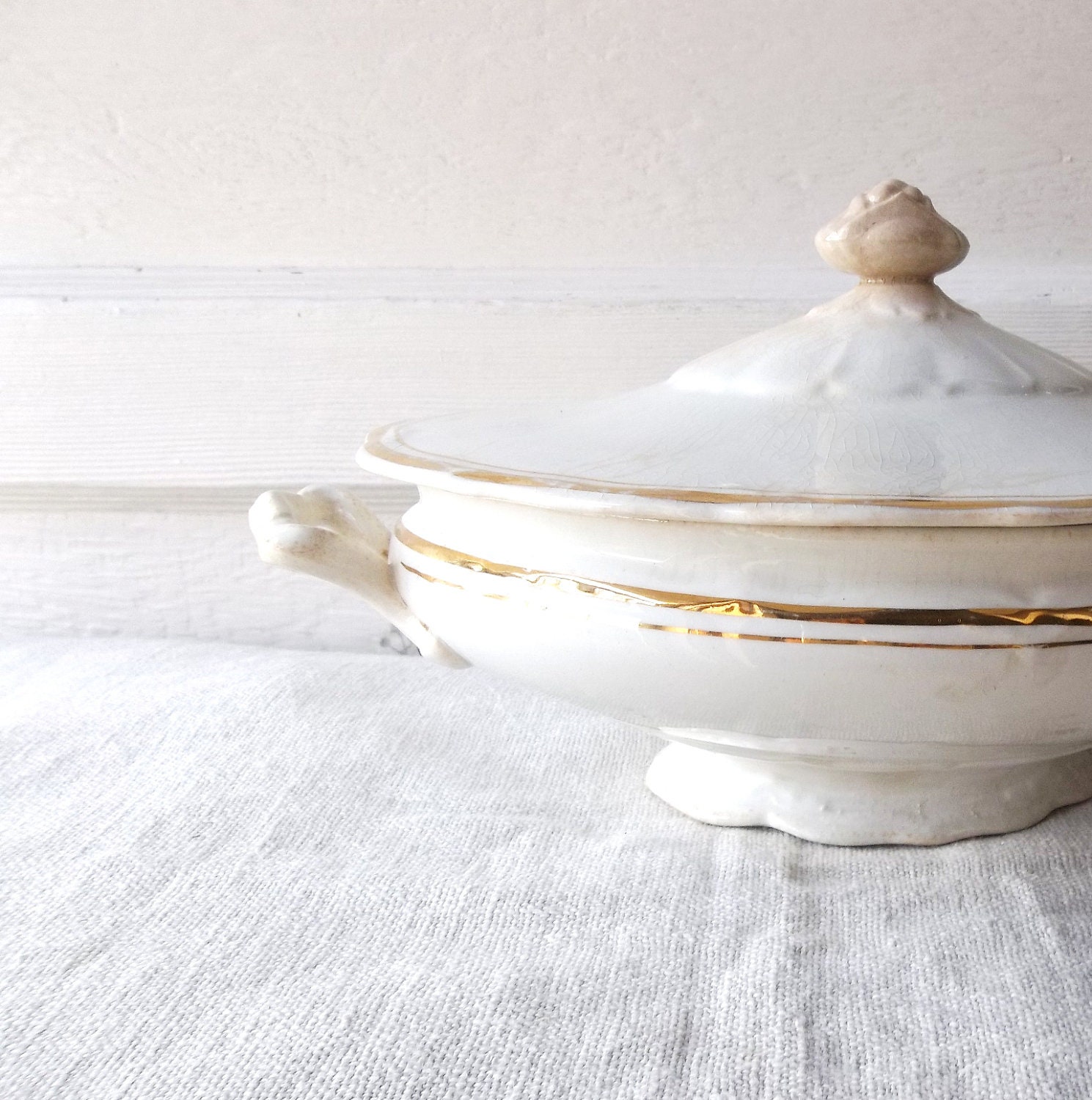 Antique Tureen. Covered Serving Bowl. Farmhouse Rustic Beauty.