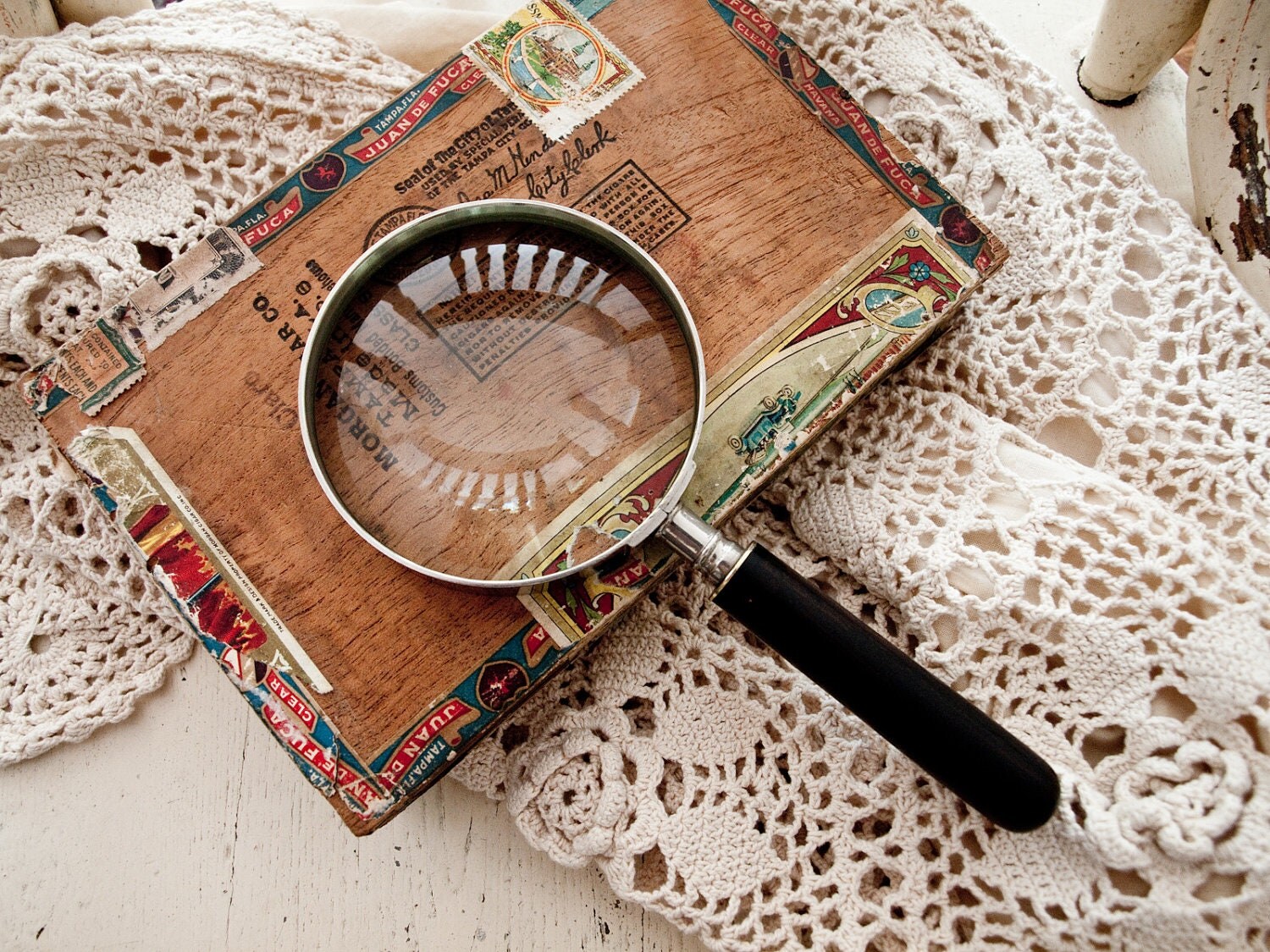 Antique Magnifying Glass Made in France Convex Glass