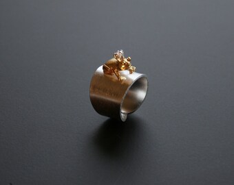 Wide Modern, Fun, & Playful 'Frog Prince' ring in Sterling Silver, Animal Ring.