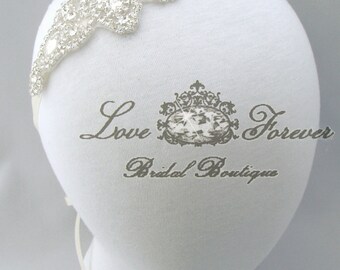 Crystal Rhinestone Wedding Headband, Silver Bridal Head Piece, White / Ivory / Champagne / Pink / Blue / Red / Purple Satin Ribbon Headband
