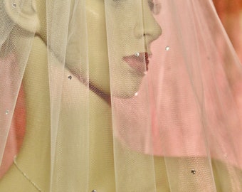 Rhinestone Wedding Veil - DAZZLING Double-sided Stones, Great for a BLUSHER, Scattered Rhinestone Wedding Veil