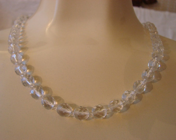 50s Austrian Crystal Glass Bead Necklace / Wedding / Bridal / Mid Century / Vintage Jewelry / Jewellery