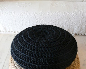Big Floor Cushion Crochet - Giant knit - BLACK
