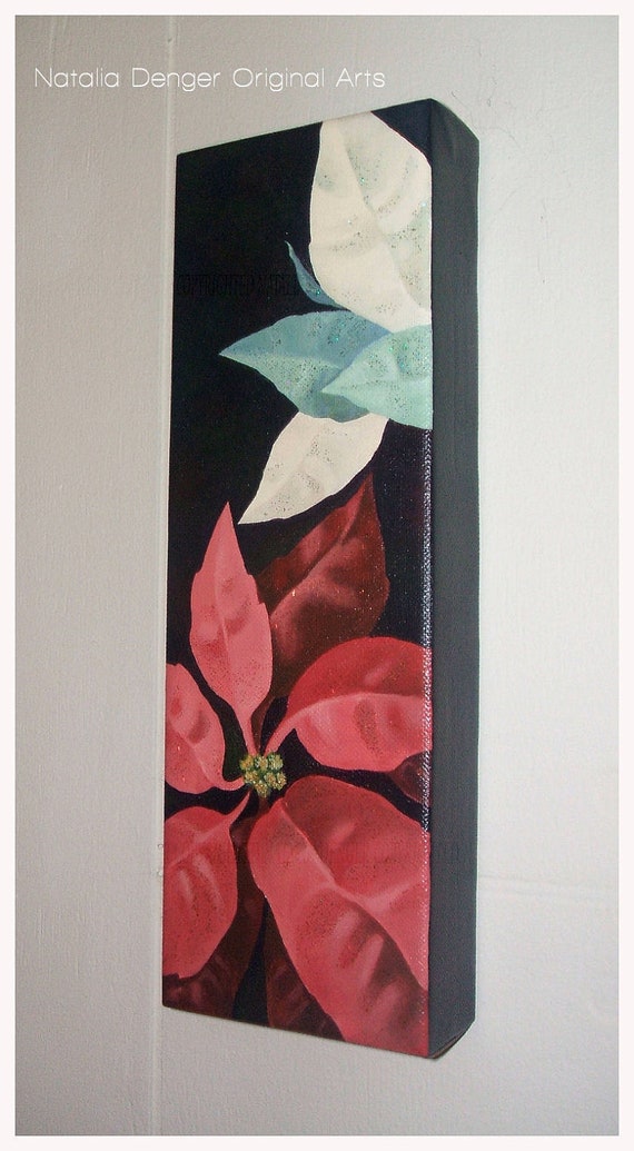 REDUCED for quick SALE - Original Painting, Poinsettia, Flowers, Red ...