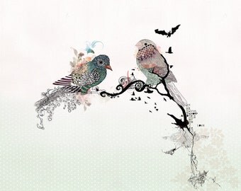 Love birds art, Pen and ink art, Bird illustration, Love birds painting, Colorful