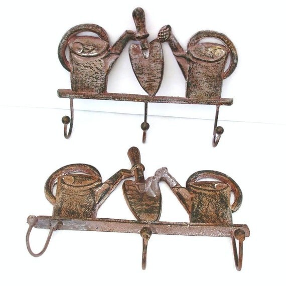 Vintage Industrial Iron Wall Rack with Hooks / Cast by WhimzyThyme