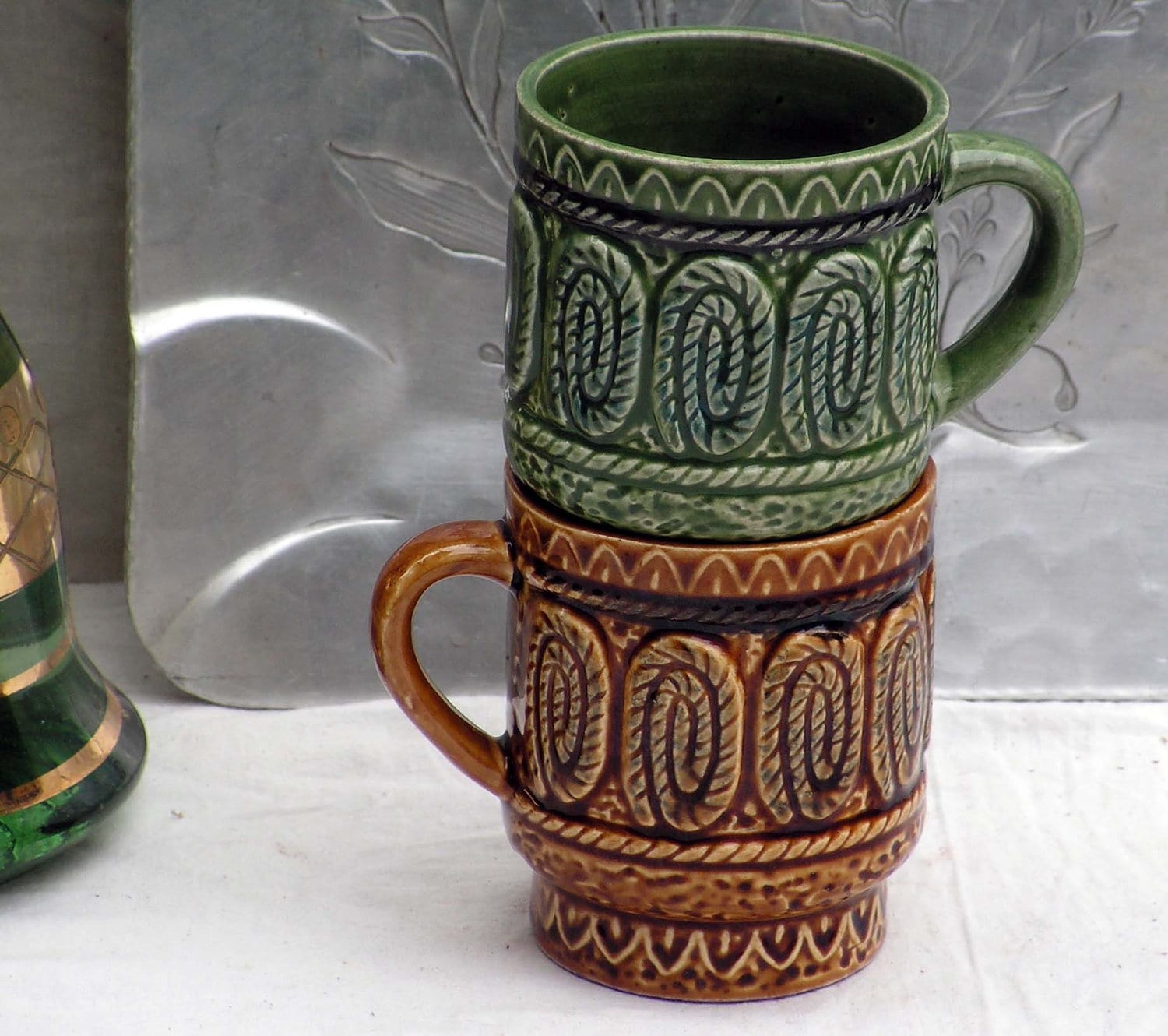 Japanese Mug Set Vintage 1960s  Stacking Coffee  Cups  Mid