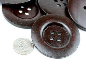 12 pcs Big Dark Brown Wood Buttons 60mm 6cm 2.375 inches - 4 holes