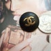 Old Imperfect Black HOT vtg Big Chanel button gold tone with CC signed big CC
